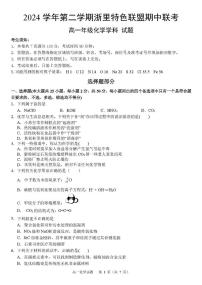 浙江省浙里特色联盟2024-2025学年高一下学期4月期中联考化学试题 含答案