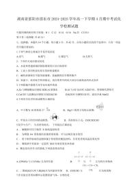 湖南省邵阳市邵东市2024-2025学年高一下学期4月期中考试化学检测试题（含答案）