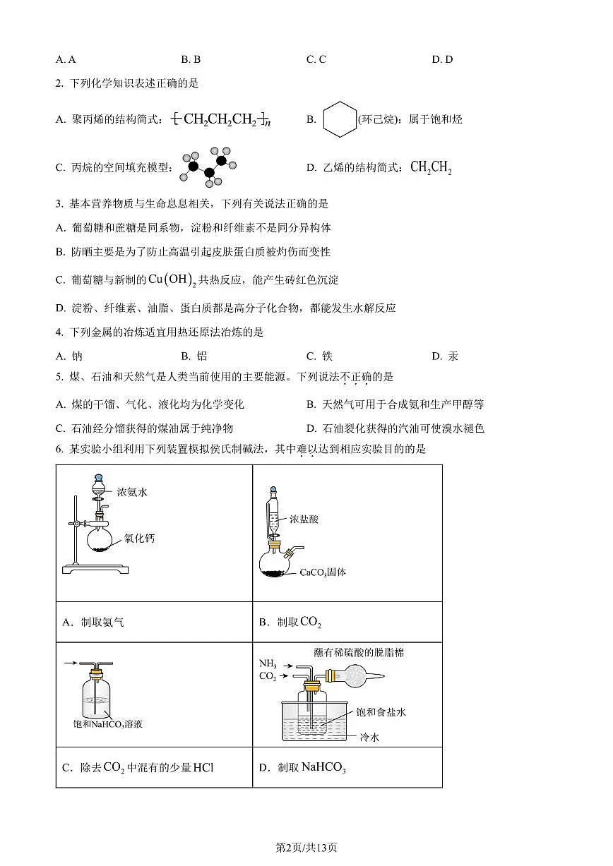 广东省大湾区2023-2024学年高一下学期期末联合考试 化学试卷(含答案)第2页