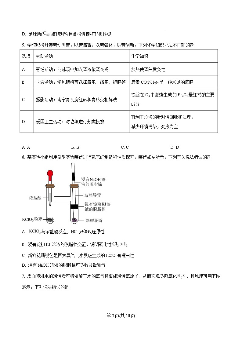 安徽省阜阳市临泉县田家炳实验中学(临泉县教师进修学校)2024-2025学年高三下学期4月期中化学试题(原卷版)第2页