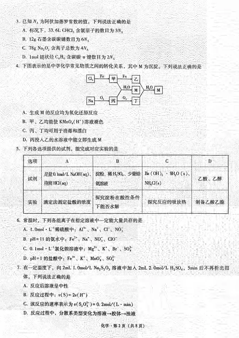 重庆市第一中学校2025届高三11月期中考-化学试题(含答案)第2页