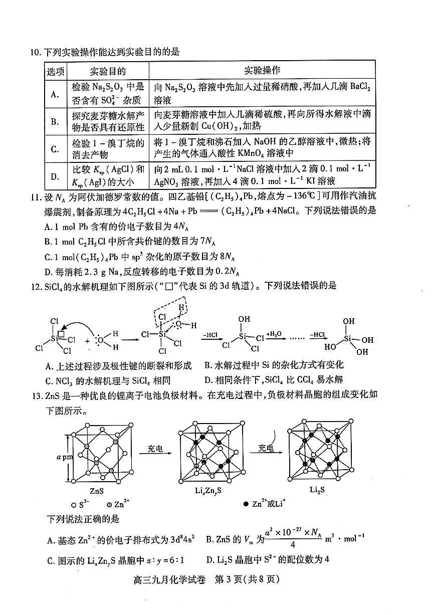 2024-2025学年度武汉市部分学校高三年级九月调研考试 化学试卷(含答案)第3页
