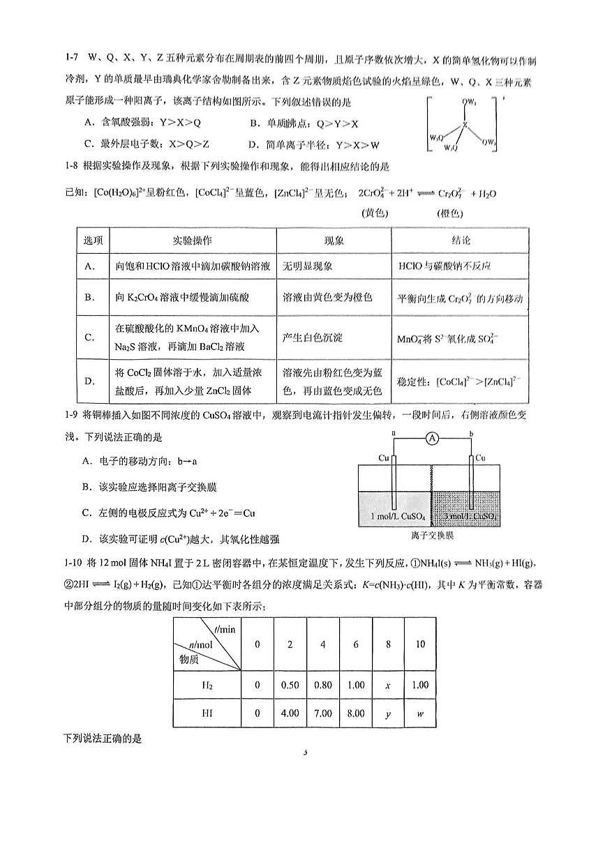 2025年重庆市高中学生(高一组)竞赛化学试题(PDF版,无答案)第3页
