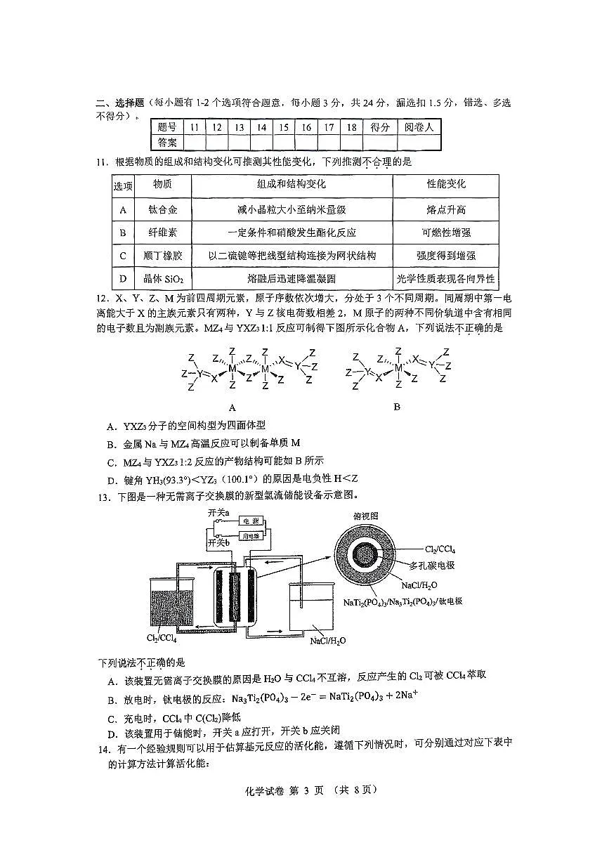 2025年5月18日第39届中国化学奥林匹克(江苏赛区)初赛试卷第3页