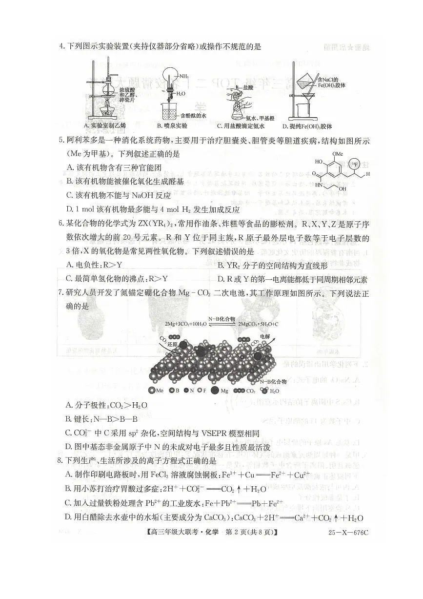 河南省TOP二十名校2025届高三猜题大联考化学试题(含答案)第2页