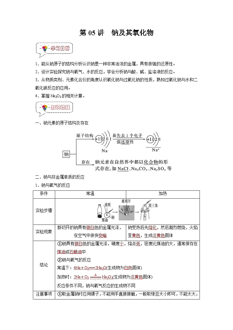 第05讲 钠及其氧化物-【暑假衔接】新高一化学暑假精品课(人教版)(教师版)第1页