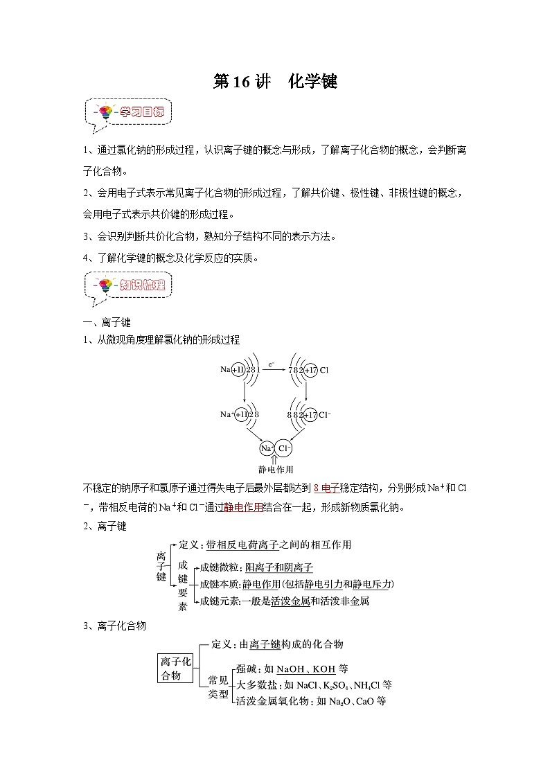 第16讲 化学键-【暑假衔接】新高一化学暑假精品课(人教版)(教师版)第1页