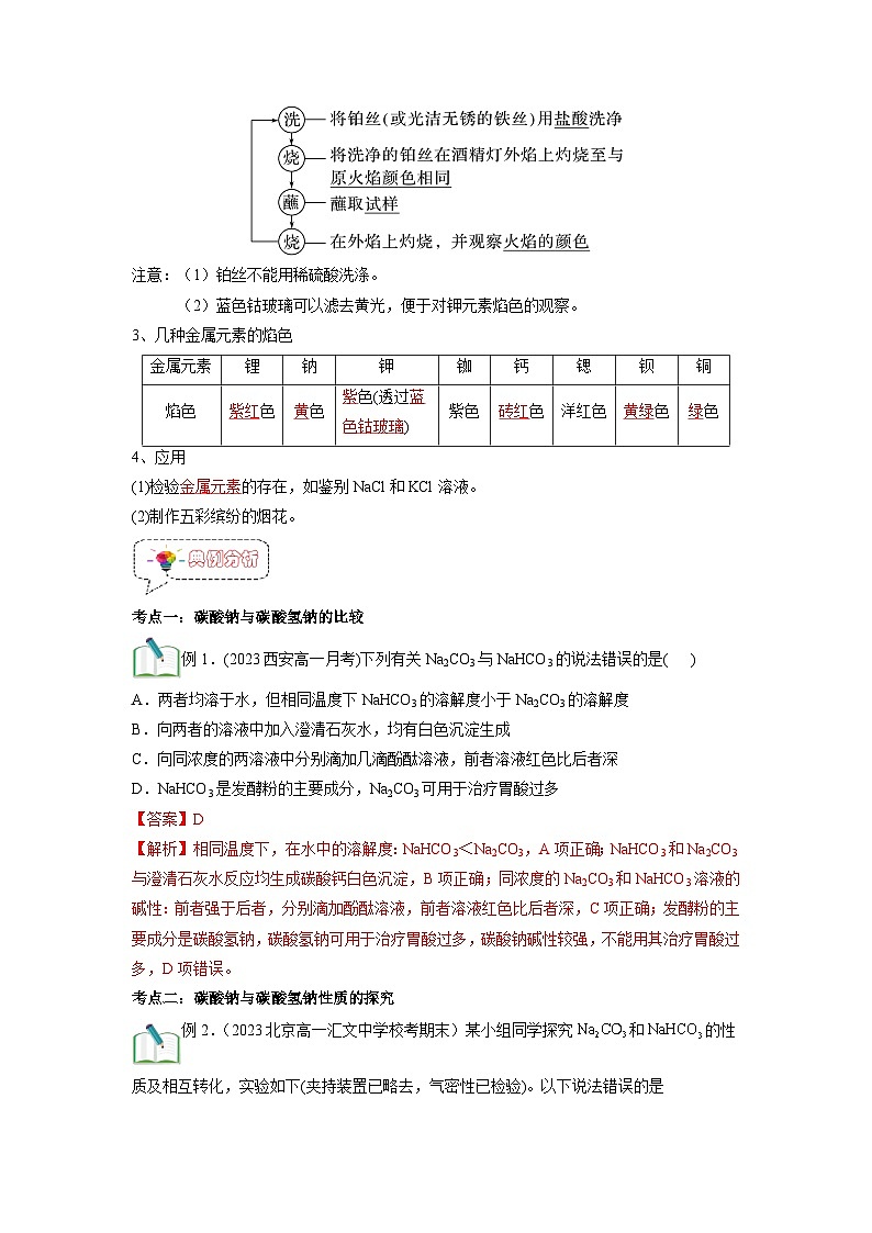 第06讲 碳酸钠与碳酸氢钠 焰色试验 -【暑假衔接】新高一化学暑假精品课(人教版)(教师版)第3页