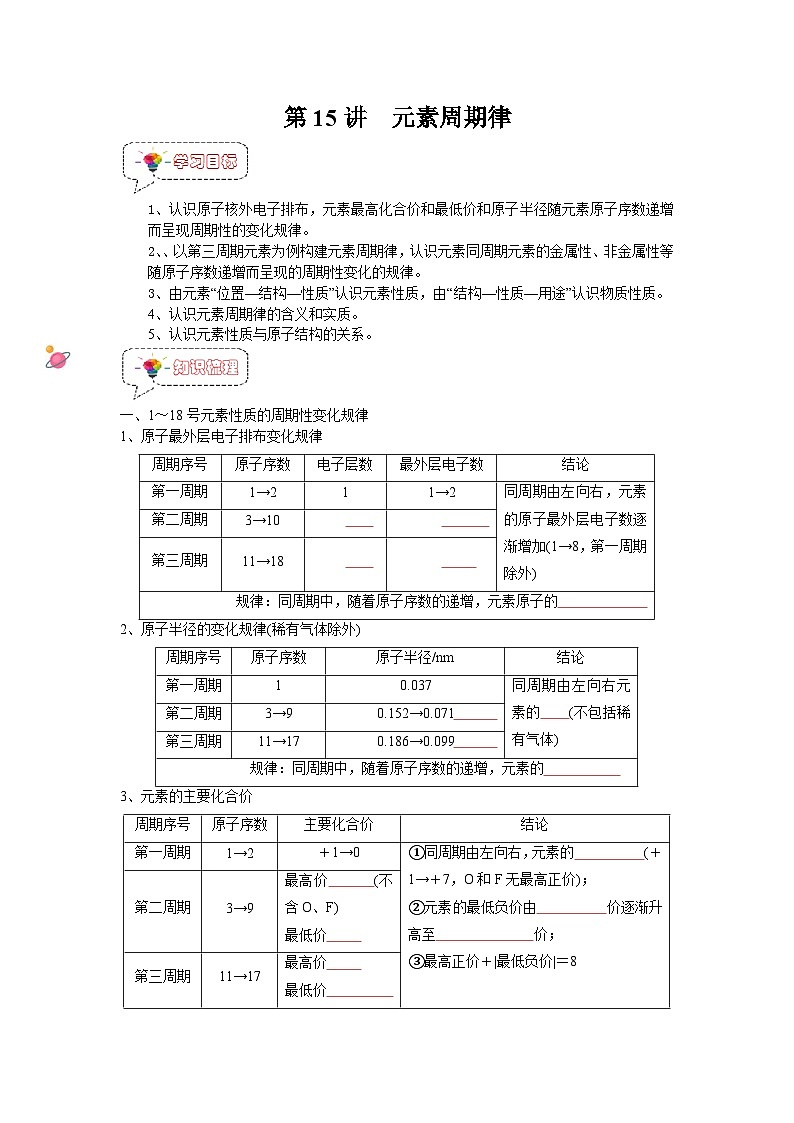 第15讲 元素周期律 -【暑假衔接】新高一化学暑假精品课(人教版)(学生版)第1页