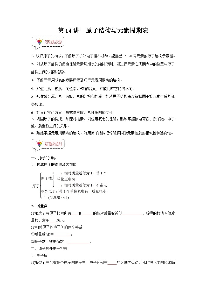 第14讲 原子结构与元素周期表 -【暑假衔接】新高一化学暑假精品课(人教版)(学生版)第1页