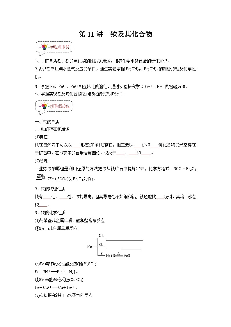 第11讲 铁及其化合物-【暑假衔接】新高一化学暑假精品课(人教版)(学生版)第1页