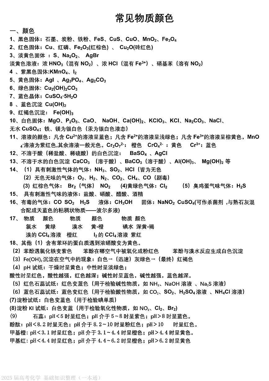2025届高考化学专题基础知识整理(一本通)学案第2页