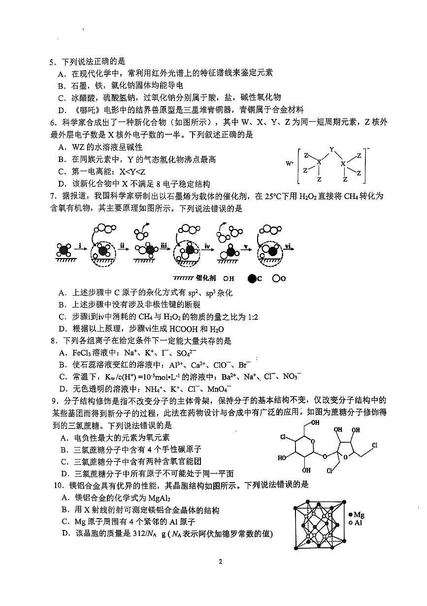 四川省泸州市泸县高中共同体2024-2025学年高二下学期4月期中联考试题 化学 PDF版含答案第2页