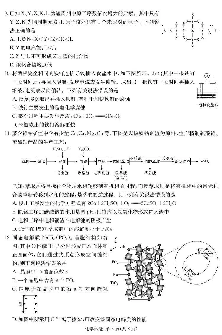 2025届湖南四大名校名师猜题卷(C)化学 化学C卷_学用第3页