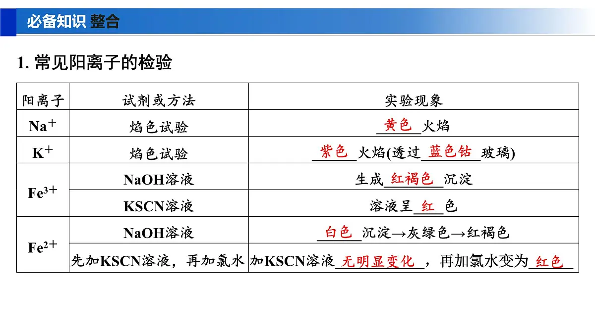 2026年高考化学一轮复习PPT课件 第23讲 常见物质(或离子)的检验与推断第5页