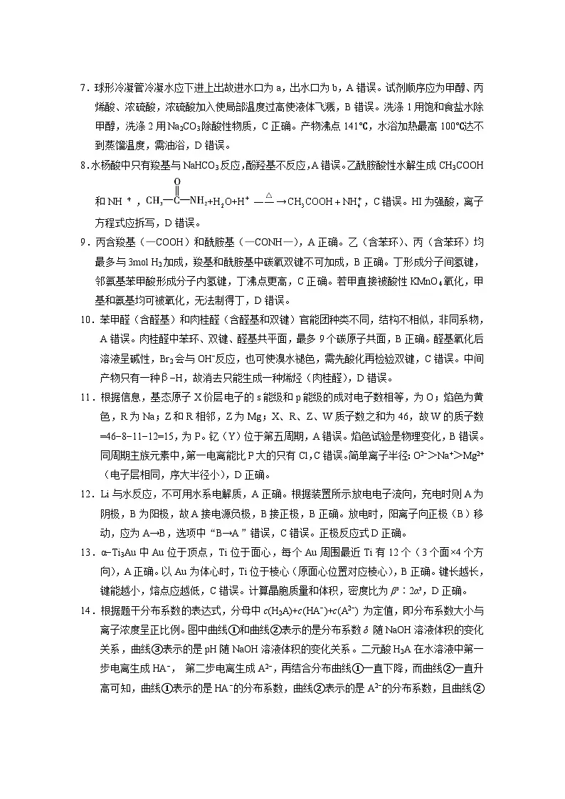 2024~2025学年高二年级教学质量监测卷(七)化学-答案第2页
