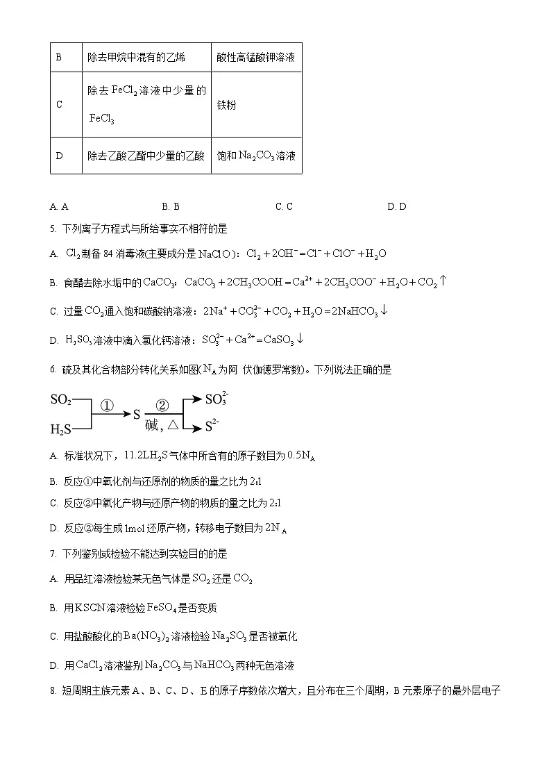 湖南省株洲市第二中学教育集团2023-2024学年高一下学期期末联考 化学试题(原卷版)第2页