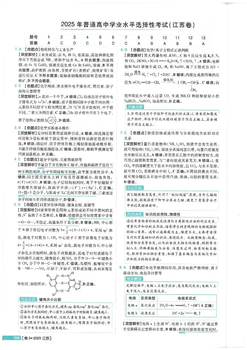 2025高考化学江苏卷解析第1页