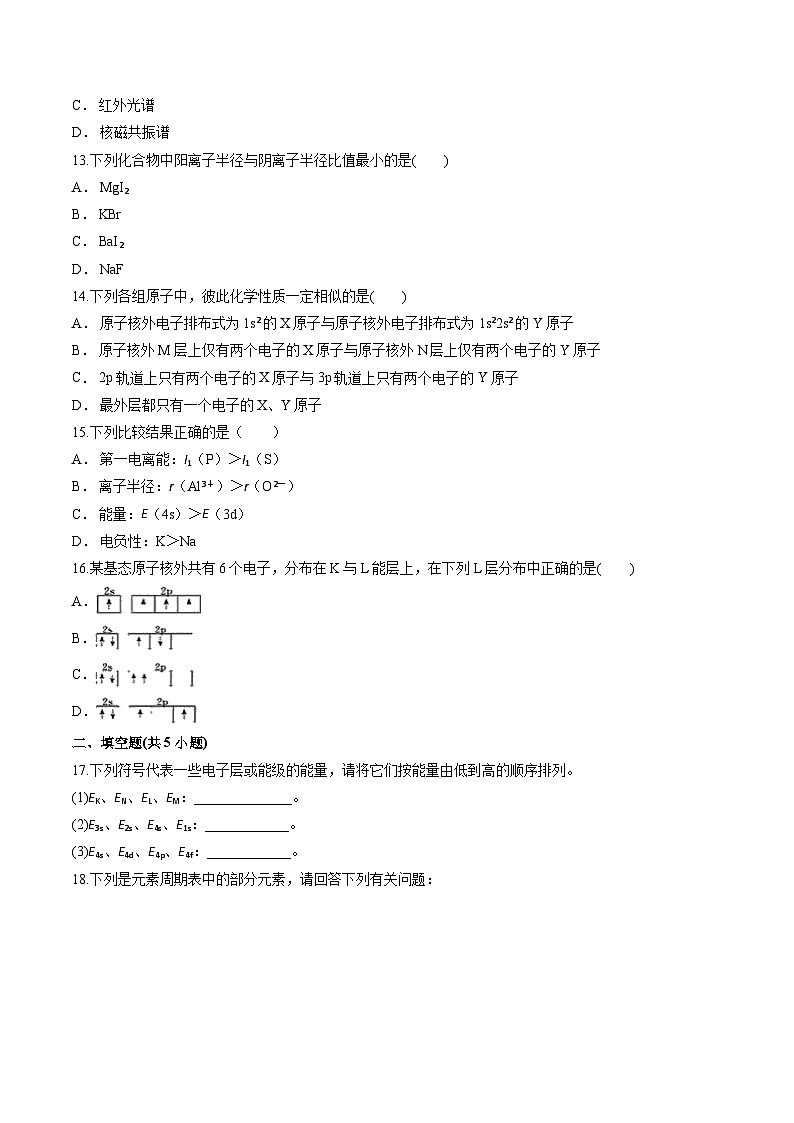 第1章 原子结构与元素性质 单元测试卷 高中化学鲁科版(2019)选择性必修2第3页