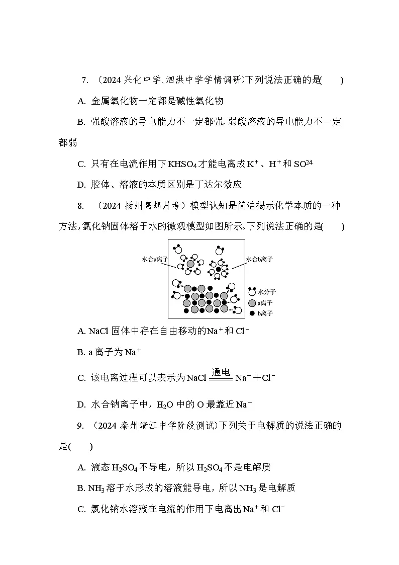 1.3.2 电解质溶液 课后练(含答案)高中化学 必修1(苏教版2019)第3页