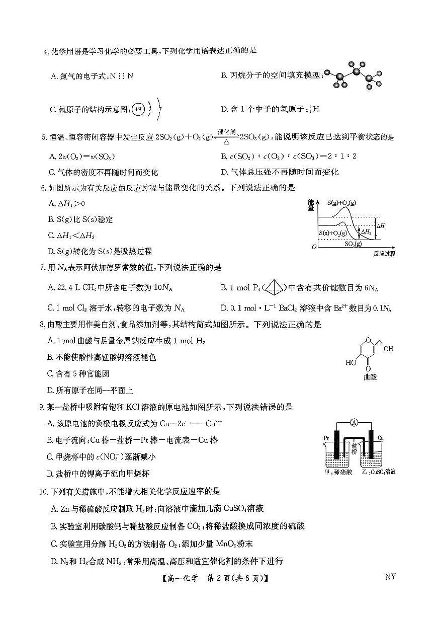 河南省南阳市九师联盟(部分学校)2024-2025学年高一下学期期末质量检测联考 化学试题(含答案)第2页