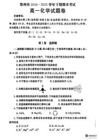 化学-河南省郑州市2024-2025学年下学期高一年级下学期7月期末考试题及答案