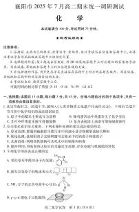 湖北省襄阳市2025届新高二下学期7月期末统一调研测试-化学试题+答案