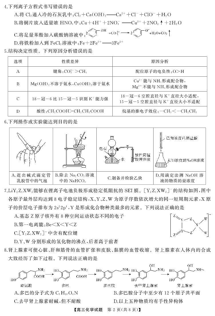 湖南省天壹名校联盟2026届高三起点考试 化学.pdf第2页