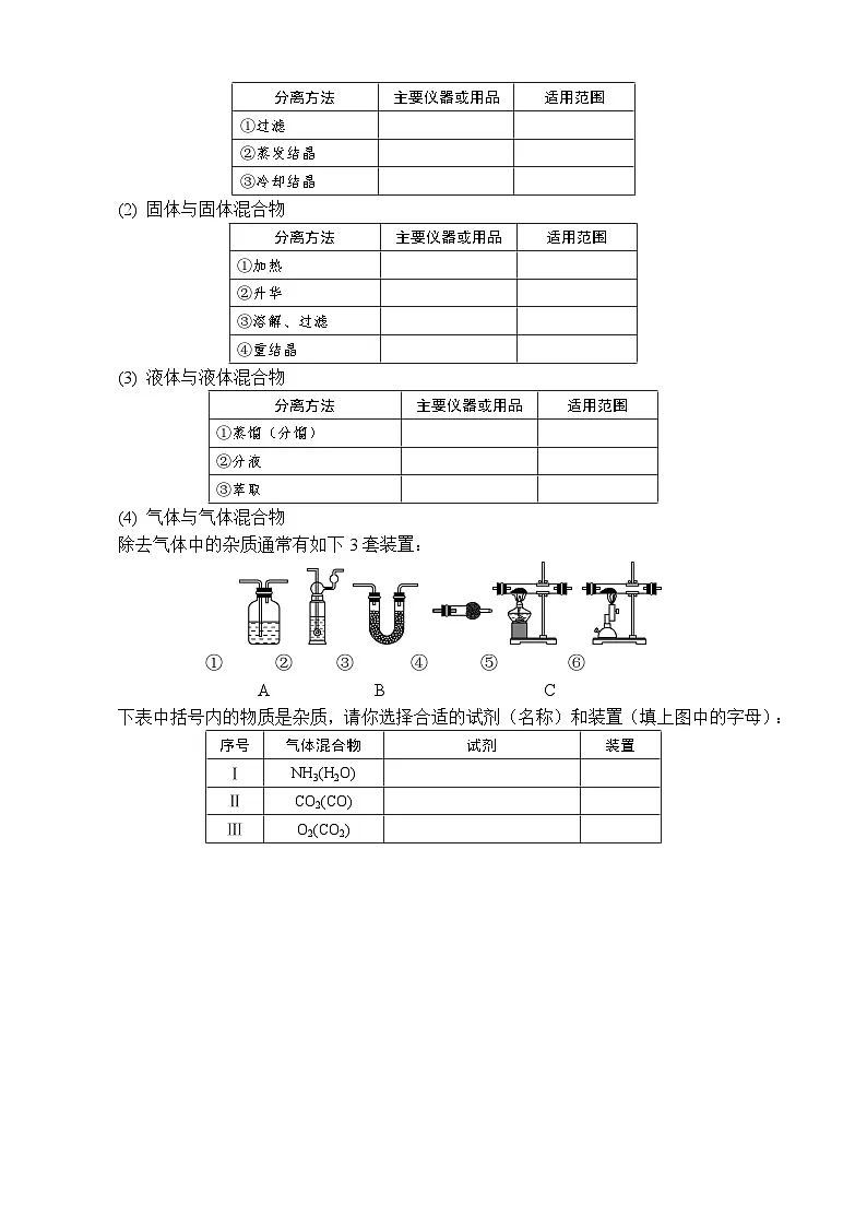 2026年高考化学第一轮总复习导学案--第54讲 物质的分离与提纯(含答案)第3页