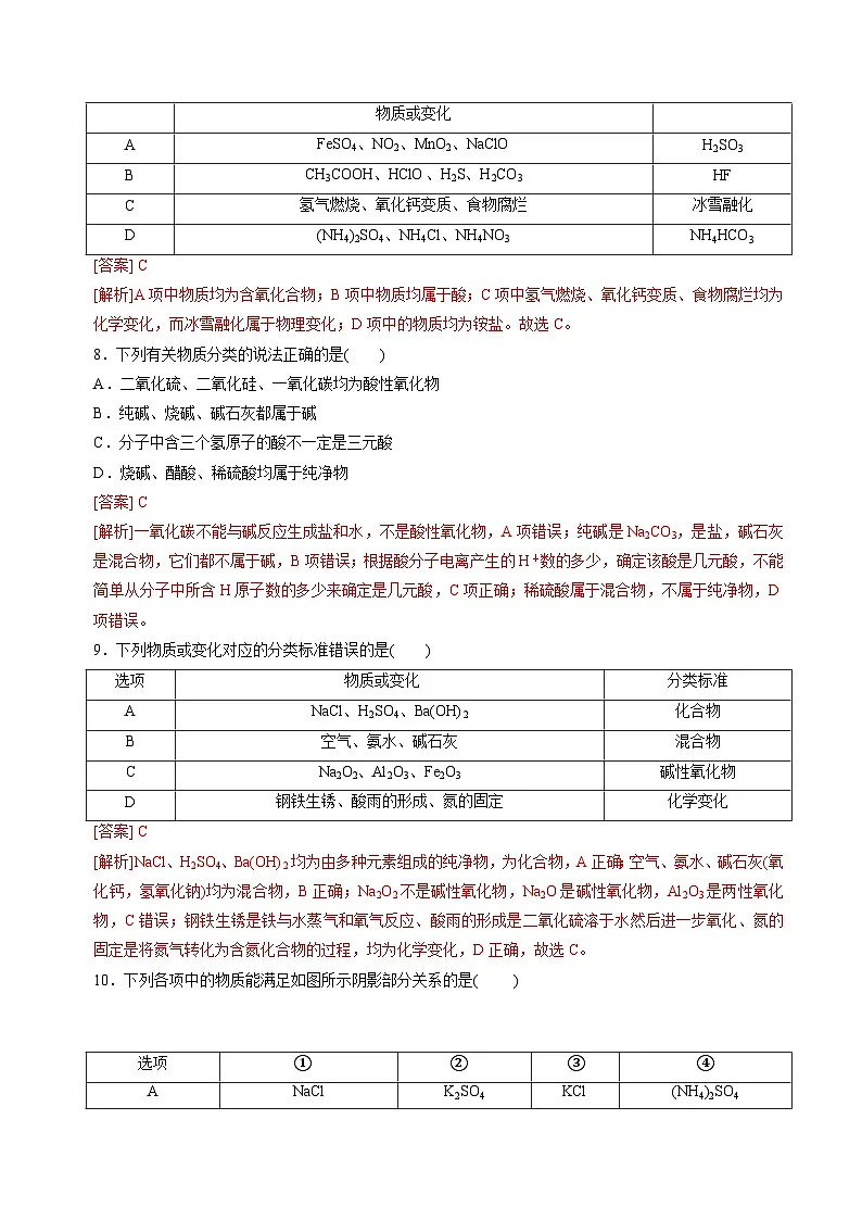 苏教版高中化学必修第一册1.1.1《物质的分类》分层练习(解析卷)第3页