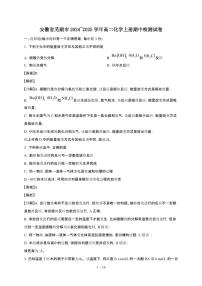 安徽省芜湖市2024~2025学年高二化学上册期中检测试卷