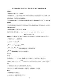 四川省成都市2024~2025学年高一化学上学期期中试题