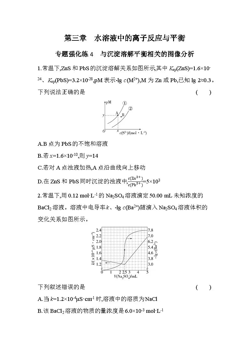 第三章 专题强化练4 与沉淀溶解平衡相关的图像分析(含答案解析)-人教版高中化学高二上册(选必一)第1页