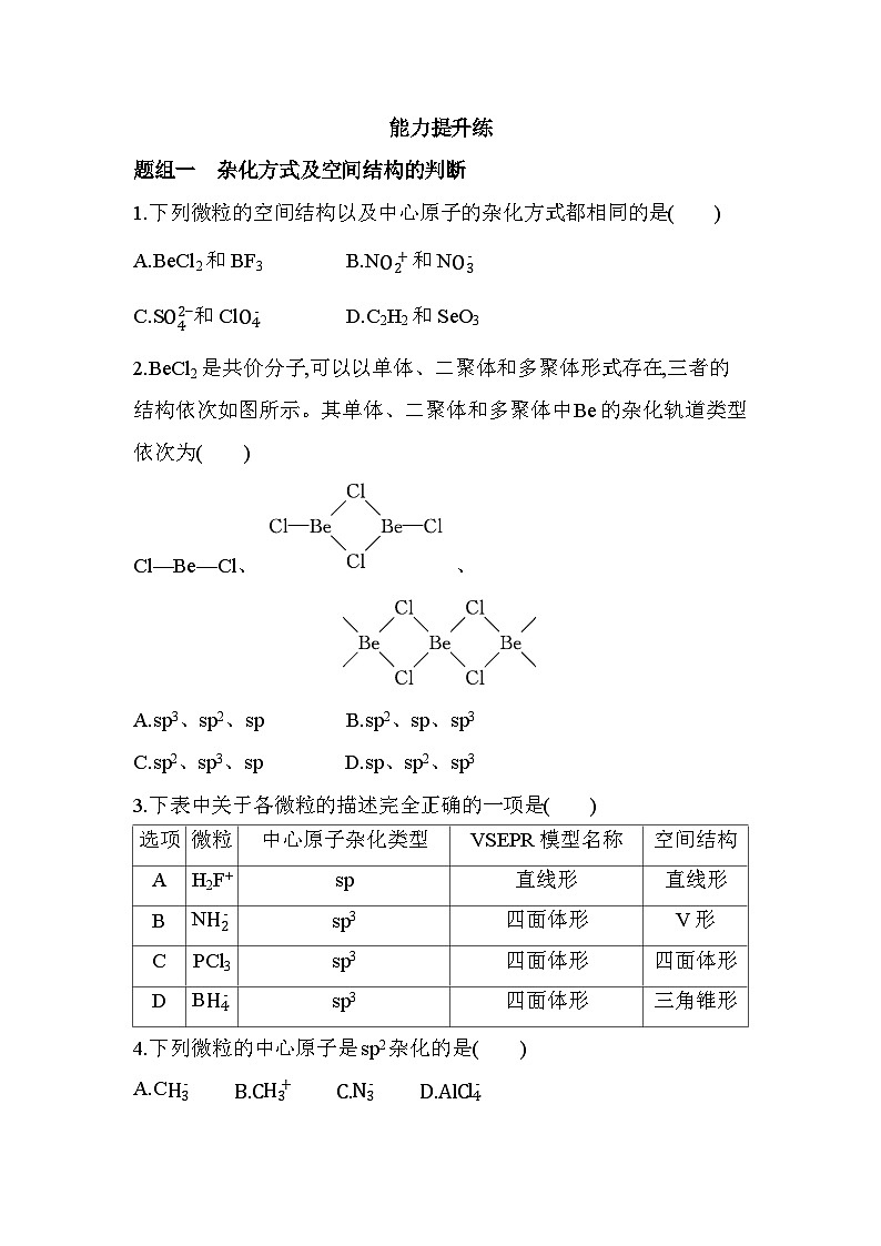 2.2.2杂化轨道理论分层训练-人教版高中化学高二上册(选必二)第3页