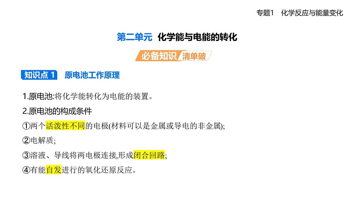第二单元 化学能与电能的转化知识点串讲课件-苏教版高中化学高二上册(选必一)第1页