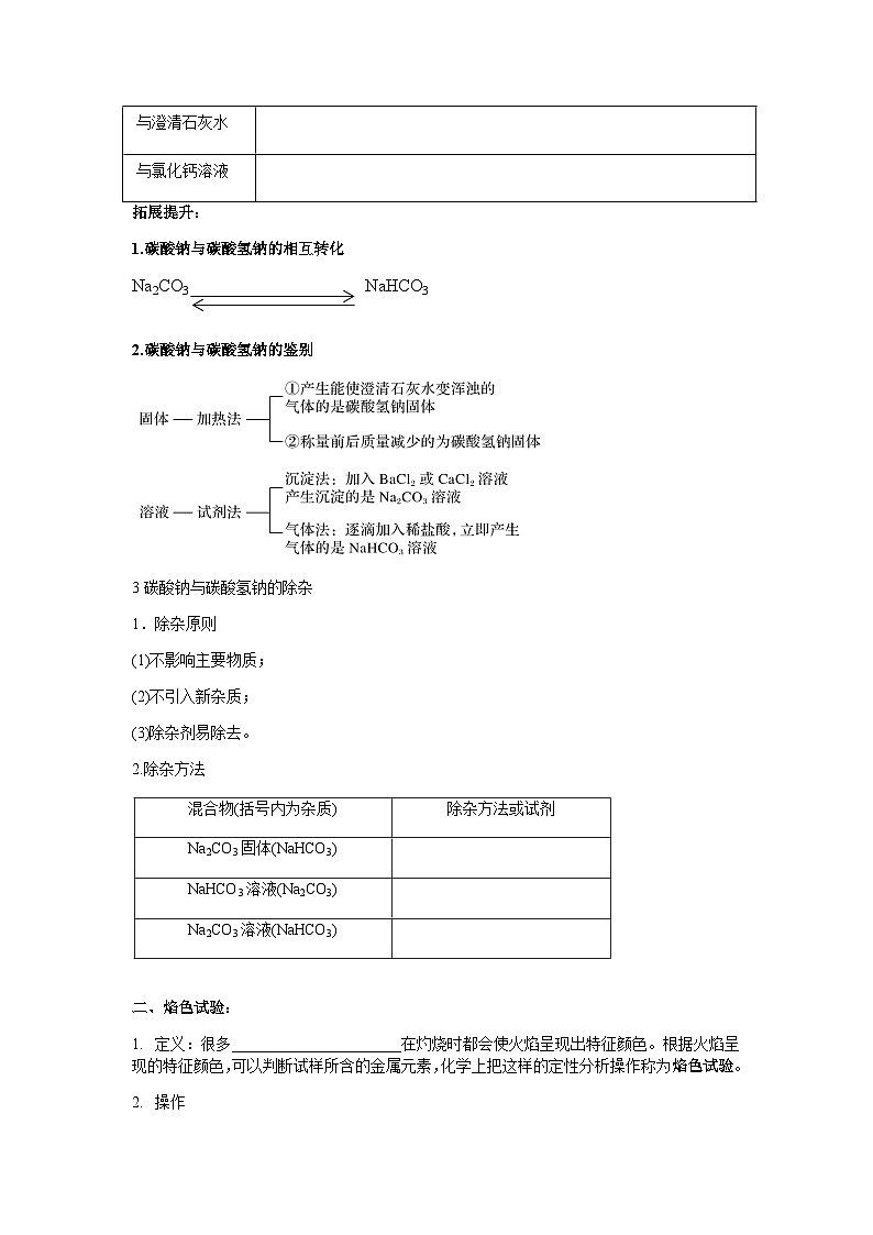 2.1.3碳酸钠与碳酸氢钠 焰色试验(2) 导学案 高中化学人教版(2019)必修第一册 无答案第3页