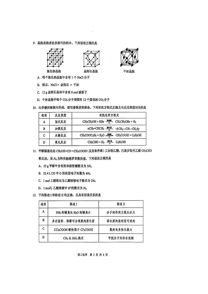 广东省东莞市2024-2025学年高二下学期期末考试 化学 PDF版含答案第3页