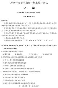 湖北省黄石市2024-2025学年高一下学期期末统一测试化学试题（PDF版附答案）