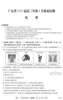 广东省部分学校2026届高三上学期8月摸底检测化学试题（含答案）