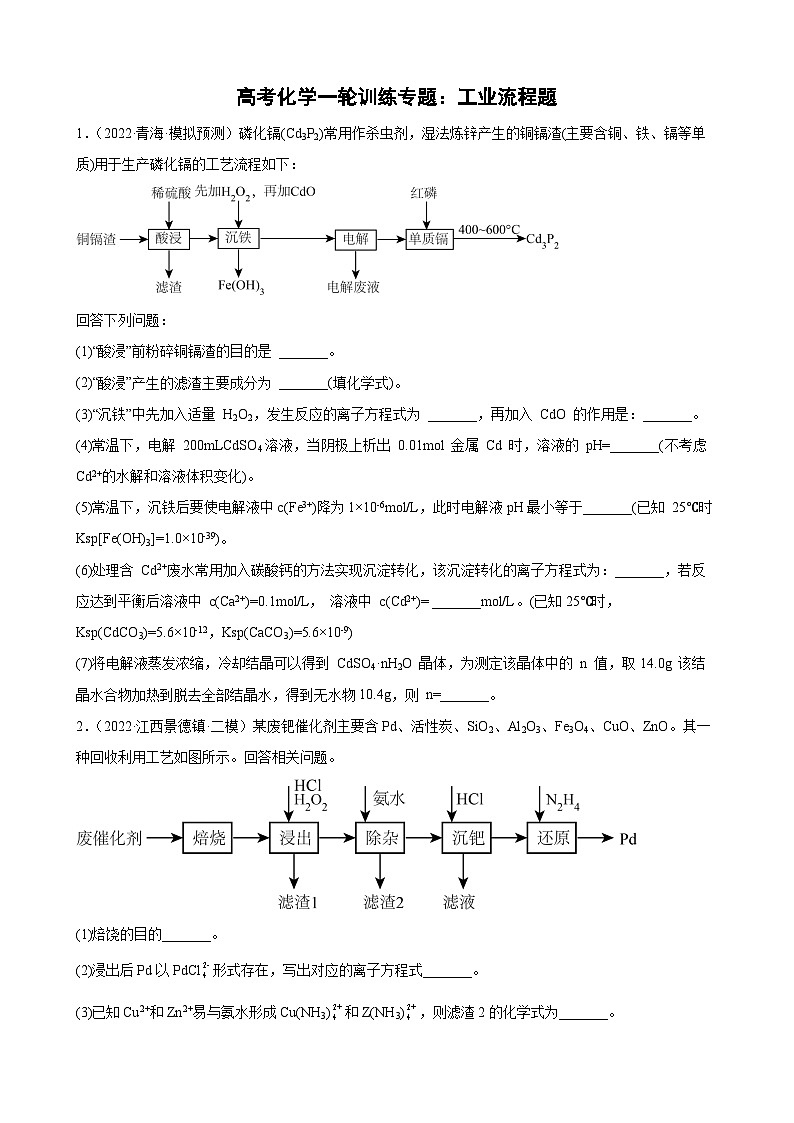 高三化学高考备考 一轮复习 工业流程专题训练第1页