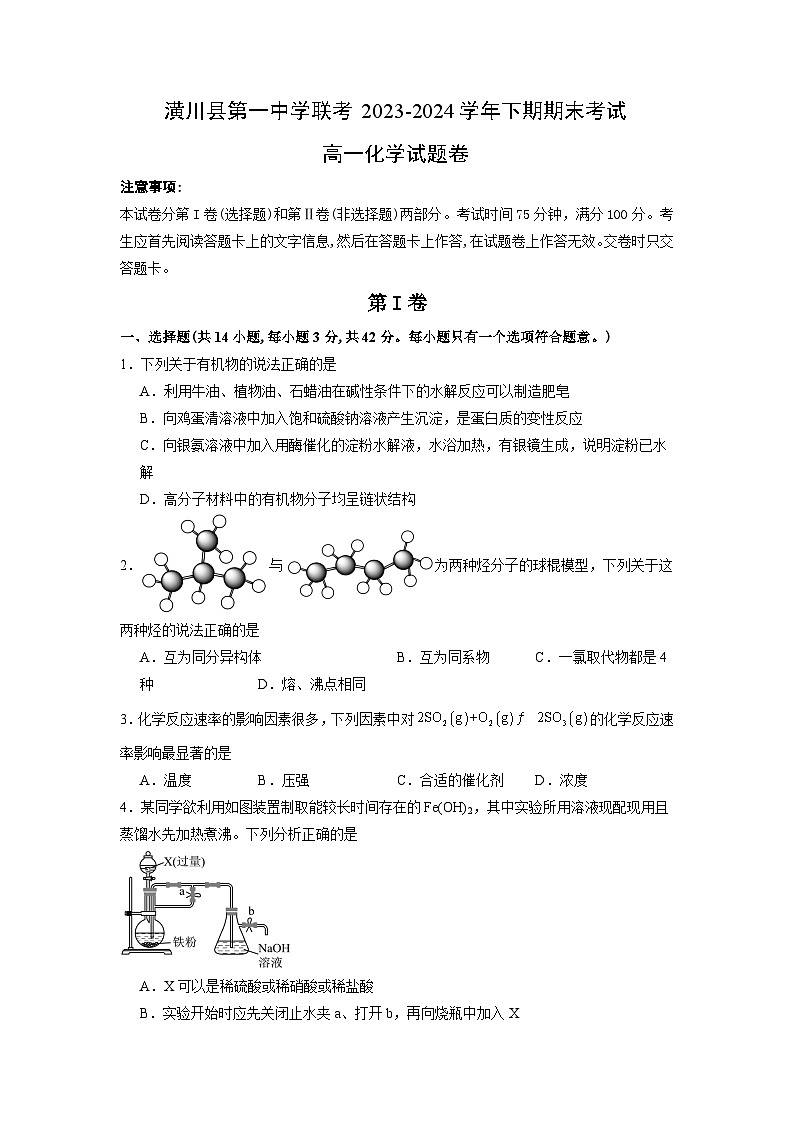 河南省信阳市潢川县第一中学联考2023-2024学年高一下学期7月期末化学试题第1页