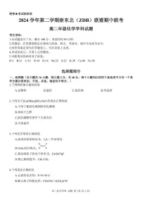 浙江省浙东北县域名校发展联盟（ZDB）2024-2025学年高二下学期4月期中化学试卷（含答案）