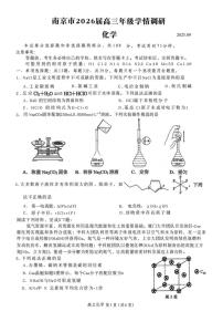 2025年南京高三上学期9月零模化学试题及答案