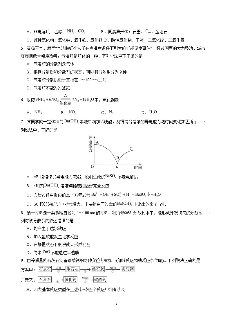 高一化学上学期第一次月考(新高考通用,15 4) 高一化学第一次月考卷(考试版A4)第2页