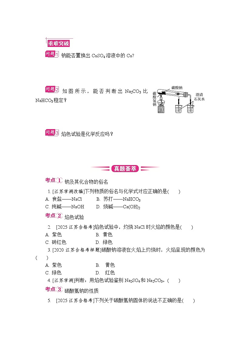 第14讲 钠及其化合物 复习讲义 (含答案)江苏省2027届普通高中化学学业水平合格性考试第3页