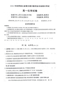 湖北省湖北省部分高中期中联考2024-2025学年高一上学期11月期中化学试题