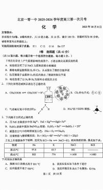 2025北京一零一中高三上10月月考化学试卷