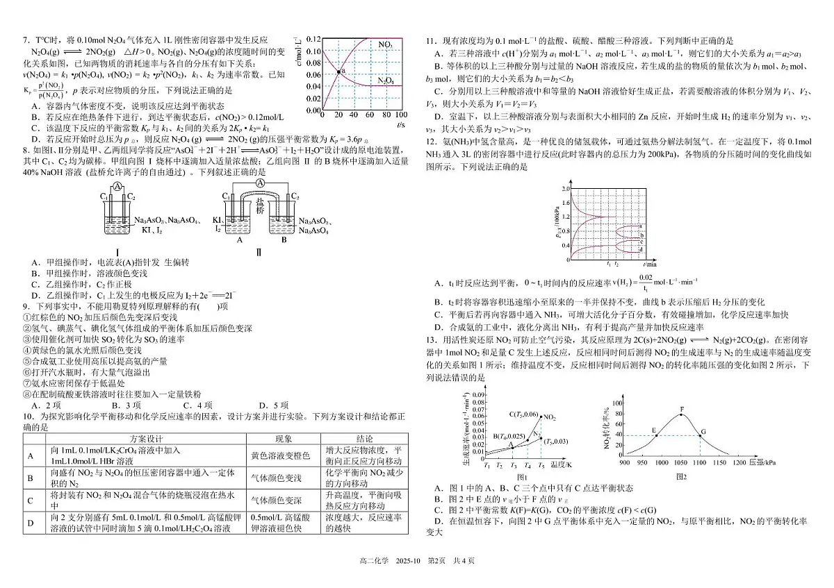 四川省成都市树德中学2025-2026学年高二上学期10月月考化学试卷(PDF版附答案)第2页