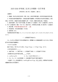 2025-2026学年高二化学上学期第一次月考(上海专用,沪科版2020)Word版含解析含答案解析