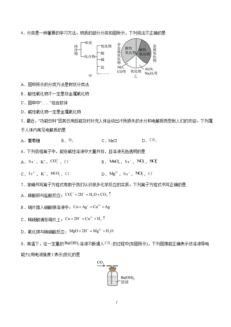 高一化学上学期第一次月考(天津专用,人教版2019) (考试版A4)第2页
